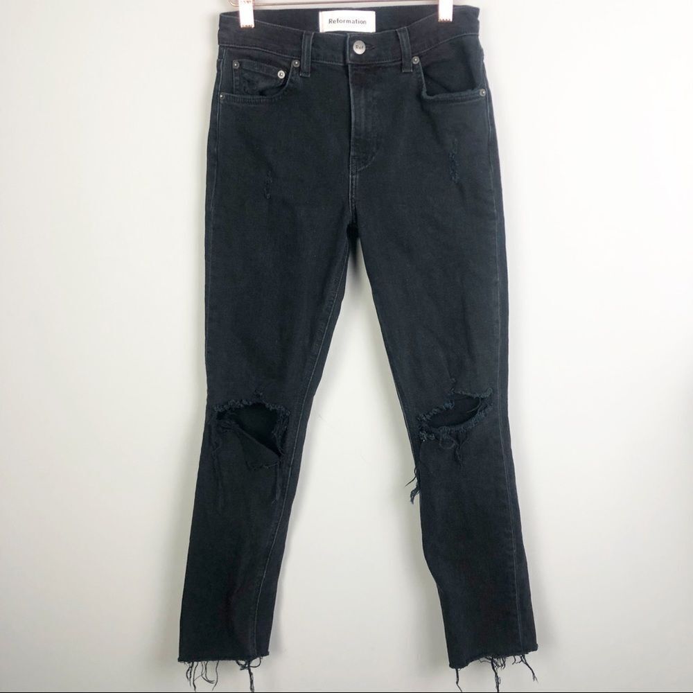 REFORMATION | Camille Stretch Crop Cigarette Black Denim Jeans Women’s Size 25 - Picture 3 of 11